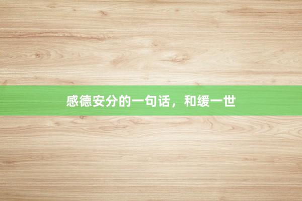 感德安分的一句话，和缓一世